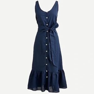 NWT J. Crew Beachwear Cotton Linen Button Front Beach Dress in Navy